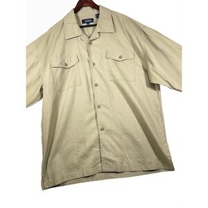 Enigma Linen‎ Camp Shirt Short Sleeve Button Up Casual Shirt 2XL Men Beige